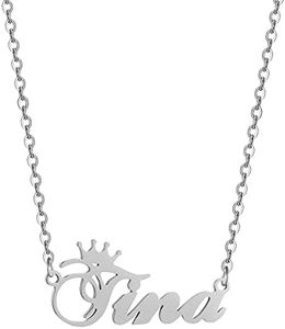 Custom Silver Name Necklace Personalized for Women, Customized Chains Name Pendants Necklaces Personalized Name Necklace with Crown for Women Girl Gift, Metal