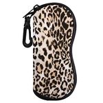 MoKo Sunglasses Soft Case, [Ultra Lightweight] Neoprene Zippered Eyeglass Storage Case with Clip for Eyewear, Frames, Carrying Pouch Case Makeup Bag for Keys, Pencils, Cards - Leopard