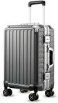 LUGGEX Aluminum Frame Carry On Luggage with Spinner Wheels, Hard Shell Zipperless Suitcase for Traveling, 22.0 x 14.6 x 9.6 Inch, Charcoal Metallic