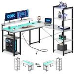 ODK L Shaped Desk, Corner Desk with LED Lights & Power Outlets, Reversible Computer Desk with Shelves, L Shaped Gaming Desk with Monitor Stand, PC Desk for Home Office White