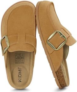 KIDMI Genuine Suede Clogs for Women Cork Footbed Leather Mules Slip On with Comfort Memory Foam and Adjustable Buckle, Chestnut 41