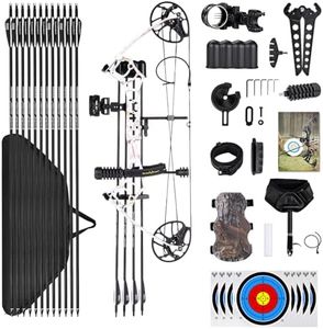 Lightweight Compound Bow Package Fully Adjustable for Youth & Kids，22.5"-30" Draw Length,10-50 Lbs Draw Weight,Hunting Bow Archery Set Right Handed，Limbs Made in USA
