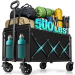 Wagons Carts Foldable, Collapsible Wagon Cart with Wheels, Large Wagons Carts Foldable with Wheels for Sand Sports Camping Grocery, Black