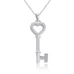 Amanda Rose Collection Women's Sterling Silver And Diamond Key To Your Heart Pendant Necklace 18 In Chain