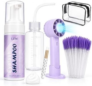 LZM Lash Shampoo Kit for with Rechargeable Dryer Fan for Cleaning Wash Lash Extensions Cleanser Gentle for Sensitive Eyes, Eyelash Extension Cleaner Foam for Professional and Daily (2.02 fl oz 60ml)