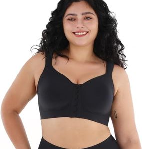 ShellEase Front Closure Bras for Women Wireless Post Surgery Full Coverage Seamless Mastectomy Bra Black