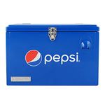 Pepsi 21-Quart Ice Chest, Small Portable Cooler, Hard-Sided Steel Metal Cooler with Built-in Bottle Opener and Handles, Pepsi Blue