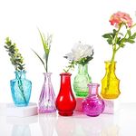 6 Pcs Small Colourful Glass Flower Vases, Glass Mini Bud Sweet Coloured Pea Vases in Bulk for Rustic Home Wedding Centerpieces Dining Table Room Decorations