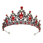 Women Red Crystal Wedding Crown Rhinestone Tiara Headband Princess Queen Hair Accessories for Birthday Prom Bridal Hen Party Halloween Christmas Costume Party Adults Presents Jewelry