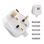 2 Pack 3 Pin Plug UK 13 Amp Plugs White Plug Fused Mains Plugs with 3A 5A 7A 10A 13A Domestic Fuses Kit