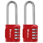 2.5 Inch Long Shackle 4 Digit Combination Lock and Outdoor Resettable Waterproof Padlock for Gym Locker, Chest, Gate, Hasp Cabinet, Toolbox (Red,Pack of 2)