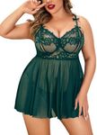 Avidlove Plus Size Lace Lingerie Babydoll Women Sexy Chemise Exotic Nightgowns Bridal Nightdress (Green, Large)