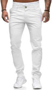 ALLABREVE Men's Chinos Casual Dress Pants Slim Fit Skinny Stretch Flat-Front Lightweight Comfort Slacks (White,36W*32L)