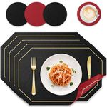 Placemats and Coaster Sets 4, Dual Sided Two-Color Place Mats 30x43 cm, Leather Heat Resistant Non-Slip Washable, Wipeable Kitchen Coffee Table Mats for Home Dining Table Restaurant Hotel (Black &Red)