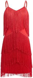 Fringe Latin Dance Dresses for Girls Ballroom Competition Red 12-13 Years