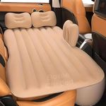 Eloxee Car Inflatable Bed with Pump & 2 Air Pillows | Back Seat Car Air Mattress for Travel, Camping, Trips, Picnic, Beach & Pool | Quick Inflatable Portable Car Bed Mattress for SUV & Sedan (Beige)