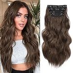 Hair Extensions Clip in 4PCS Medium Brown 20Inch Hair Extension Long Wavy Full Head Clip in Hair Extension Synthetic Fiber Hair Pieces for Women