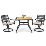 COSTWAY 3PCS Patio Bistro Set, Metal Frame Garden Table and Swivel Rocking Chairs Set with Cushions, Outdoor Dining Conversation Furniture Set for Balcony Yard Poolside(2 Chairs+Table)
