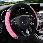 VidFair Steering Wheel Cover,Universal Size M 37-38cm /14.5-15inch Colorful Bling Crystal Rhinestones Auto Elastic Steering Wheel Protector for Women Girls,Car Accessories for Most Cars (Pink)