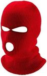 3 Hole Winter Knitted Mask, Outdoor Sports Full Face Cover Ski Mask Warm Knit Balaclava for Adult, Red, One Size