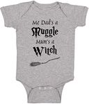 BeeGeeTees Me Dad's A Mug Mum's A Witch Funny Baby Cute Wizard Bodysuit, Gray, 18 Month