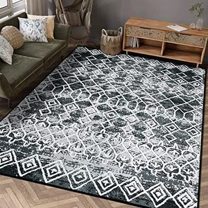 Leesentec Rugs 160x200cm Modern Non-Slip Soft Area Rugs for Living Room/Bedroom/Dining Room Carpet Floor Mat Home Decorative(Black/Grey,5.3x6.6 Feet)