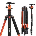 Zomei Q555 62.5'' Camera Tripod,Foldable Lightweight Aluminum Travel Tripod Stand with 360 Degree Ball Head for Vlog Nikon Canon Sony All DSLR and Digital Camera Binoculars Laser Telescope(Orange)