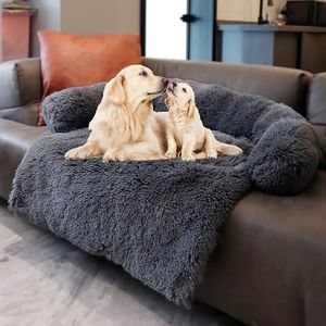 Homodoskey Calming Bed Mats, Washable Removable Couch Cover,Long Fur Mat for Pets, Waterproof Lining, Perfect for Small, Medium and Large Dogs and Cats (Dark Gray, L(130cm x 105cm x 18cm))