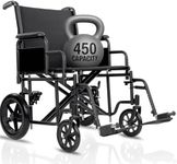 Vive Mobility Bariatric Transport Wheelchair for Adults - Supports 450lbs - Foldable, Heavy Duty Travel Wheel Chair - Portable, Transfer Aid with Swing Away Footrests & 22 Inch Wide Seat