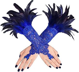 UQJE Women's Feather Lace Long Gloves Witch Spider Web Wrist for Halloween Pack of 2