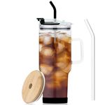 AiHeart Glass Tumbler with Handle,40oz Large Capacity Glass Cup with Lid and Straw,Drinking Glasses with Silicone Coaster,Glass Water Cup,Smoothie Cup,Beer Cup,Ice Coffee Cup,Fits in Cup Holder-Black