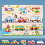 Wooden Jigsaw Puzzles for Kids 2 3 Year Olds | Educational Toddler Jigsaws for Girls Boys Gifts (Vehicles)