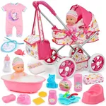 Baby Doll Stroller Set Toys for Girls Toddlers 3-5 4-6 5-7, Baby Doll Playset with 12.5 inch Doll, Bathtub and 20PCS Baby Doll Accessories, Baby Stroller Toys for 3 4 5 6 Year Old Girls Birthday Gift