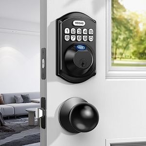 TEEHO Keyless Entry Electronic Door Locks with Fingerprint - Deadbolt Smart Lock - Front Door Lock Set with Door Knob - Auto Lock - Easy Installation - Matte Black Black-1 TE002K-1