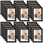 CRUGLA 30 Packs 4x6 Magnetic Picture Frame Self-Adhesive Collage Photo Frame Set for 4x6 Photos Refrigerator Glass Window Door Cubicle Tile Wall, Black