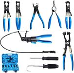 Swpeet 9Pcs Blue Long Reach Flexible Wire Spring Hose Clamp Pliers Remover Assortment Kit, Clic R Type Angled Swivel Jaw and Flat Band Pliers for Automotive Radiator Heater and Water Hose