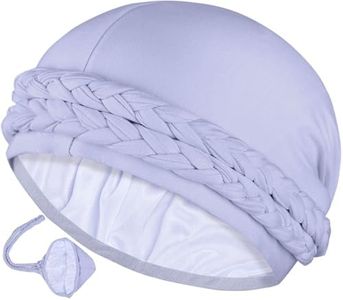 Ababalaya Satin Lined Turban Silk Bonnet for Sleeping Hair Bonnet Sleep Cap Stretch Double Braided Beanie Hat Stay On Headwear Natural Nurse Cap for Women, Lilac, 1 PCS