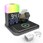 Wireless Charger,3 in 1 Wireless Charging Station for iPhone15/14/13/12/11 for Apple Watch for AirPods,Night Light with Digital Alarm Clock,Charging Station for Multiple Apple Devices (Gray)