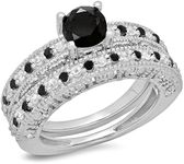 Dazzlingrock Collection 1.50 Carat (ctw) Sterling Silver Black & White Diamond Bridal Engagement Ring Set 1 1/2 CT, Size 8