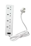 CARIBOU CBU-08 4 Way Heavy Duty Extension |16A sockets| Fire Retardant Body| 2M Heavy Duty ISI Marked Power Cord| Safety Shutters | Led Indicator | White Color| Big 16A Power Plug| 3000W