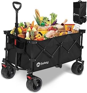 Sekey 135L Folding Festival Trolley with All-Terrain Extra Wide Wheels and Brake, Heavy-Duty Cart Loadable up to 150KG, Patented Four-Directional Foldable Design, Wagon for Beach Camping Garden, Black