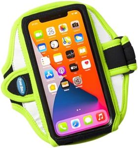 Tune Belt AB91RY Cell Phone Armband Holder Case for iPhone 11/12/13/14/15, 12/13/14/15 Pro, 11 Pro Max, XS Max, XR, Galaxy S21/S22/S23 Plus & More for Running & Working Out (Neon Yellow Reflective)