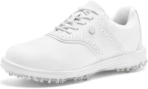 DARIBOM Mens Golf Shoes Traditions Fixed Nailless Sole Waterproof Spikeless Size 7.5-14, White, 10