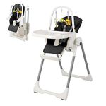 Maxmass 4-in-1 Baby Highchair, Folding Infant Feeding Chair with 5-Point Safety Belt, Removable Double Tray & Cushion, Toy Bar and Wheels, Adjustable Toddler High Chair for 6-36 Months (Black)