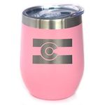 Bevvee Colorado Flag Wine Tumbler with Sliding Lid - Stemless Stainless Steel Insulated Cup - Cute Outdoor Camping Mug - Pink