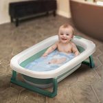 Baybee Jolly Kids Bath Tub for Baby Mini Swimming Pool for Kids, Foldable Bathtub for Baby with Anti Skid Base & Drainer | Baby Bathing Tub | Baby Bath tub for Kids 0 to 3 Years Boys Girls (Green)