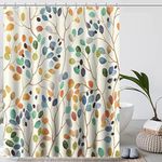 Amaredom Floral Shower Curtain for Bathroom, Colorful Leaves Curtain Bathroom Decoration, Shower Curtain Set with Curtain Hooks