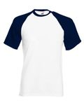 Fruit of the Loom Men's Baseball Classic Short Sleeve T-Shirt, White/Navy, Large