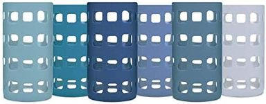 Silicone Glass Water Bottle Sleeves - 6-Pack of Protective Holders 16-18 oz Capacity - Anti-Slip Protection for Beverage Containers - Insulating Carriers for Smoothies and Juices (Ocean Blues)