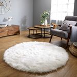 Latepis White Round Rugs 6ft Faux Fur Sheepskin Circle Rug for Living Room Fluffy Washable Rug for Bedroom Teen Room Dorm Cute Room Décor